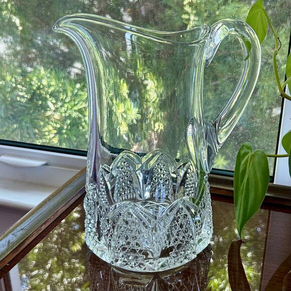 Vintage EAPG Cut Crystal Button Arches Water Pitcher – 9.75” Tall - Picture 2 of 12
